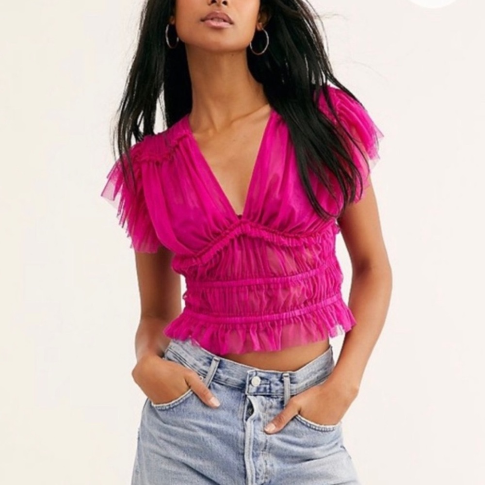 Free People Making Me Smile Pink Tulle Top